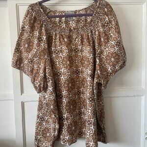 Catherines+ Liz & Me Women's Plus Size 3X Brown Floral Short Sleeve Peasant